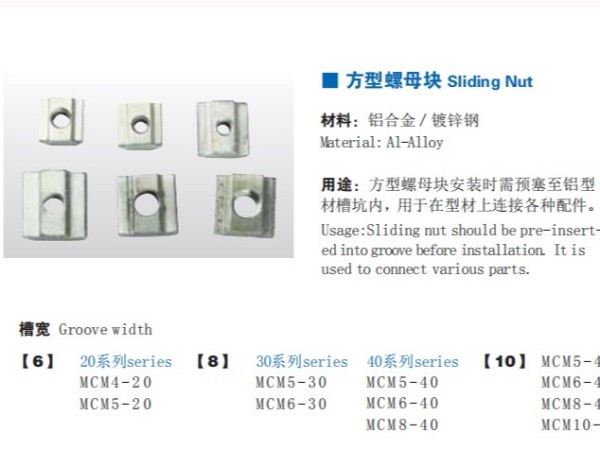 工業鋁型材配件-需要預埋的方母